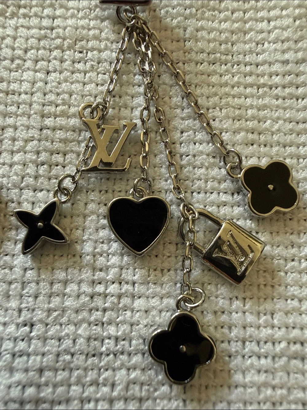 Louis Vuitton Monogram Sweet Black Enamel Silver Charm Dangle Drop Earrings